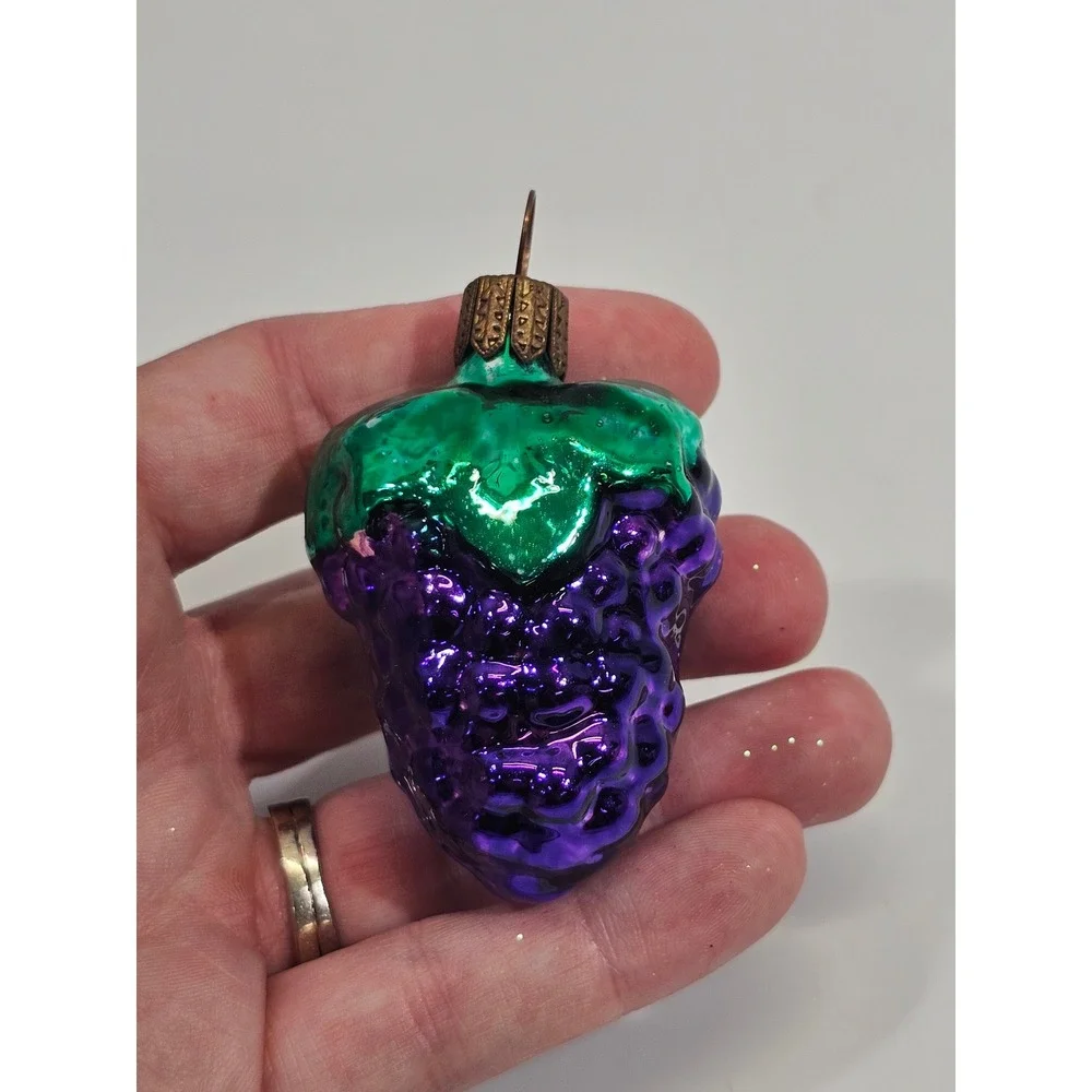 Vintage Purple Grapes Glass Christmas Ornament Green Leaf Fruit Mercury Holiday